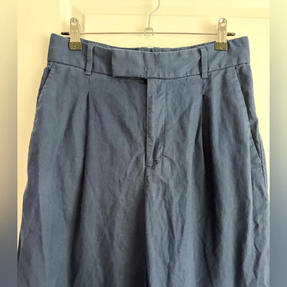 Banana Republic Navy Wide-Leg Women's Linen Blend Pleated Trousers
